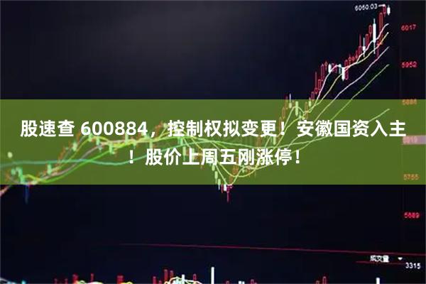 股速查 600884，控制权拟变更！安徽国资入主！股价上周五刚涨停！