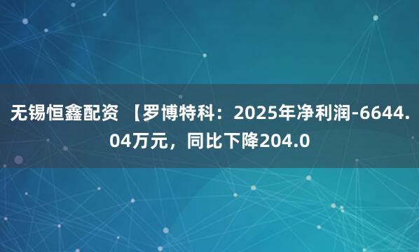 无锡恒鑫配资 【罗博特科：2025年净利润-6644.04万元，同比下降204.0