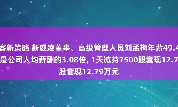 客新策略 新威凌董事、高级管理人员刘孟梅年薪49.43万元是公司人均薪酬的3.08倍, 1天减持7500股套现12.79万元