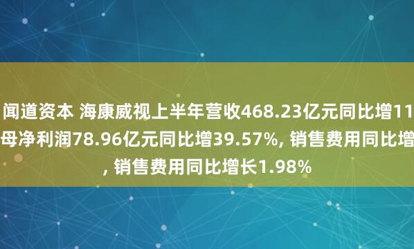 闻道资本 海康威视上半年营收468.23亿元同比增11.97%, 归母净利润78.96亿元同比增39.57%, 销售费用同比增长1.98%