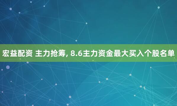 宏益配资 主力抢筹, 8.6主力资金最大买入个股名单